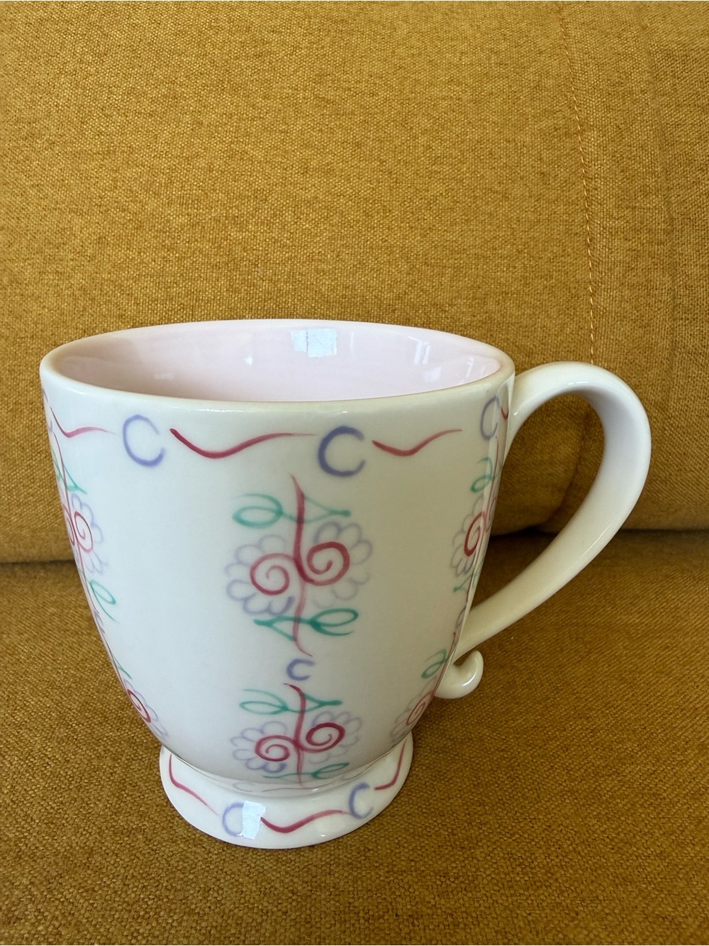 Starbucks Barista 2003 Pastel Floral Pedestal Mug Pink Interior Coffee Cup